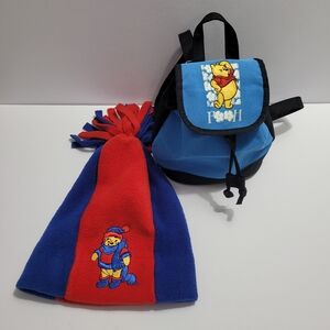 Winnie The Pooh Kids Red and Blue Winter Hat with Backpack